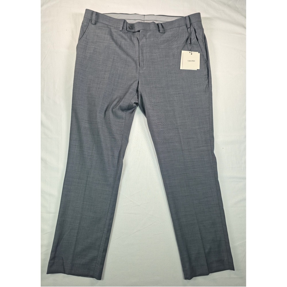 Calvin Klein Men Dress Pants 40x30 Grey New Slim Fit Wool Blend Stretch Trousers